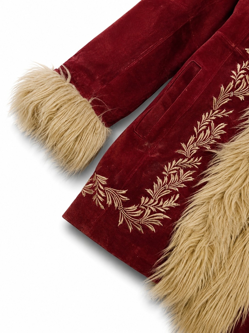 Deadstock Red Faux Fur Trimmed Velvet Jacket - NWT - Picture 6 of 9